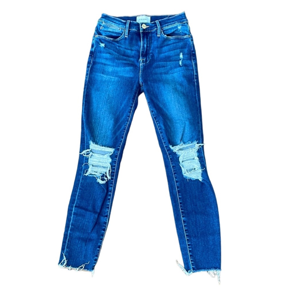 FRAME Denim Le High Skinny Crop Distressed Raw Hem Jeans
